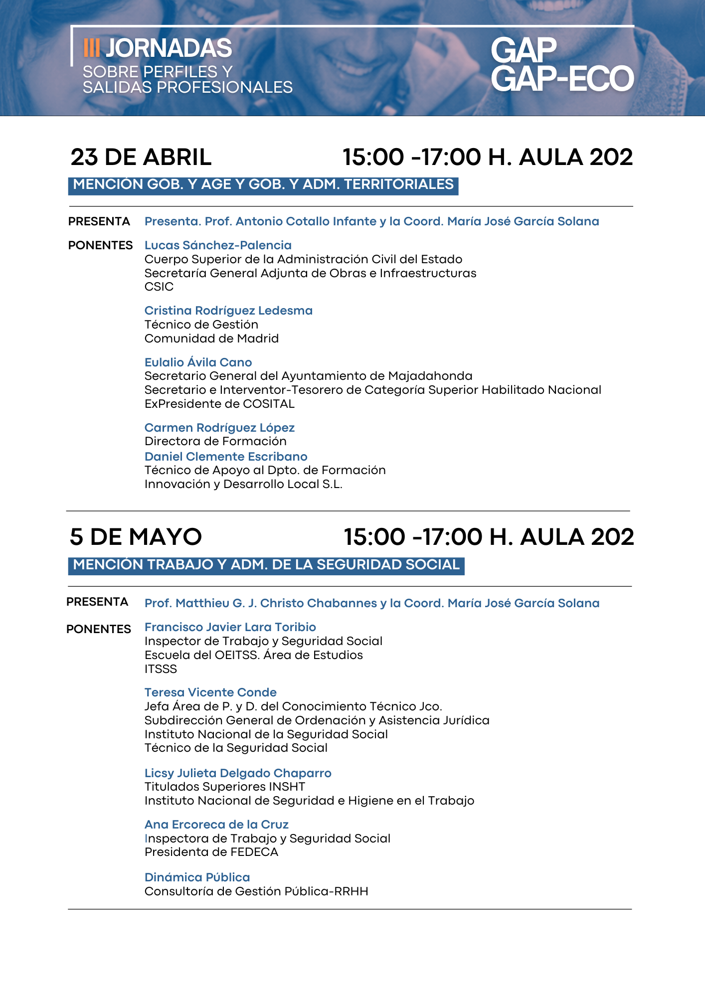 Jornadas sobre perfiles y salidas profesionales para las titulaciones de GAP y GAP-ECO
